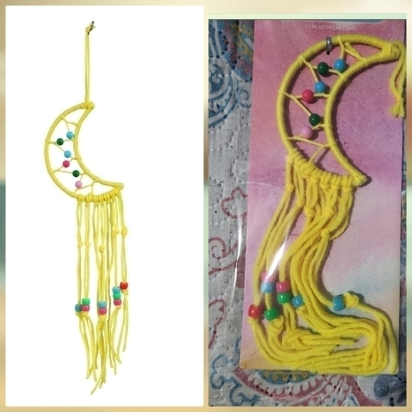MOON Shaped Dream Catchers with Beads Yellow - Picture 4 of 4
